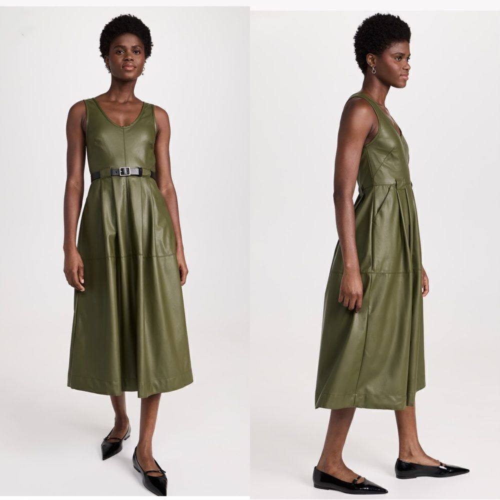 NEW Rachel Comey Domi Dress in olive green faux leather